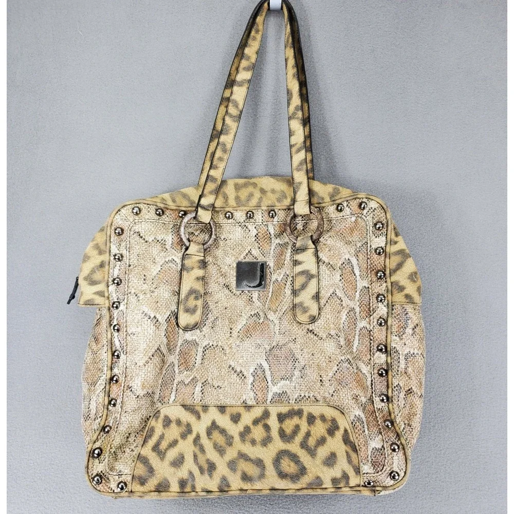 Joanel Faux Snakeskin Leopard Tote Handbag Studs‎ Shoulder Bag Y2K